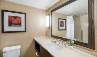 Guest bathroom with shower at Sonesta Los Angeles Airport LAX.