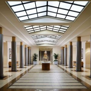 Spacious lobby at Sonesta Redondo Beach & Marina.