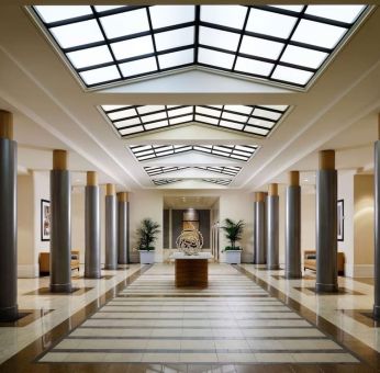 Spacious lobby at Sonesta Redondo Beach & Marina.