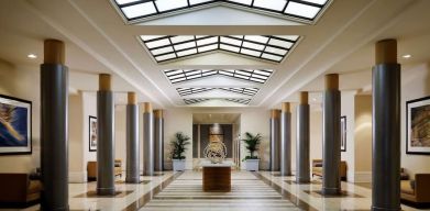 Spacious lobby at Sonesta Redondo Beach & Marina.