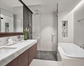 Guest bathroom with shower at Fraser Suites Sukhumvit, Bangkok.