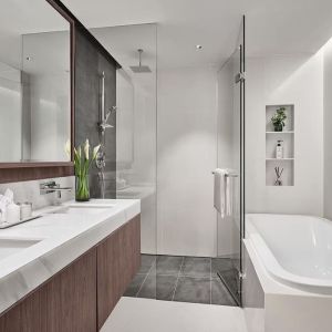 Guest bathroom with shower at Fraser Suites Sukhumvit, Bangkok.