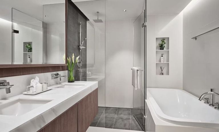 Guest bathroom with shower at Fraser Suites Sukhumvit, Bangkok.