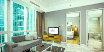 Spacious day yse room with lounge at Fraser Residence Sudirman Jakarta.