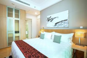 Romantic king room at Fraser Residence Sudirman Jakarta.