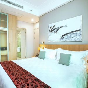 Romantic king room at Fraser Residence Sudirman Jakarta.