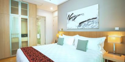 Romantic king room at Fraser Residence Sudirman Jakarta.