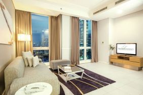 Day room with lounge area at Fraser Residence Sudirman Jakarta.