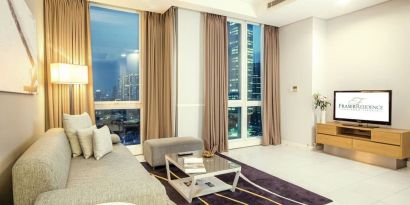 Day room with lounge area at Fraser Residence Sudirman Jakarta.