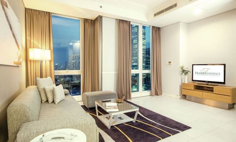 Day room with lounge area at Fraser Residence Sudirman Jakarta.