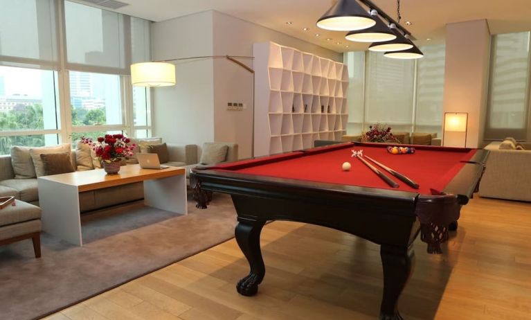 Pool table and game room at Fraser Residence Sudirman Jakarta.