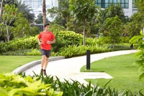 Running outdoors in the garden at Fraser Place Setiabudi Jakarta.