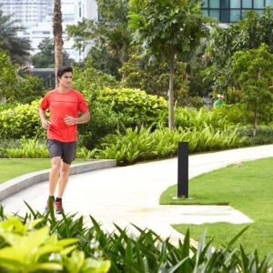 Running outdoors in the garden at Fraser Place Setiabudi Jakarta.