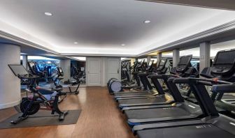 The hotel’s fitness center has both a range of exercise machines and racks of free weights.