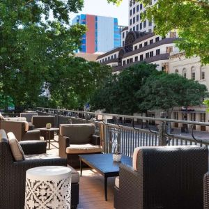 Outdoor terrace at The Stephen F Austin Royal Sonesta Hotel.