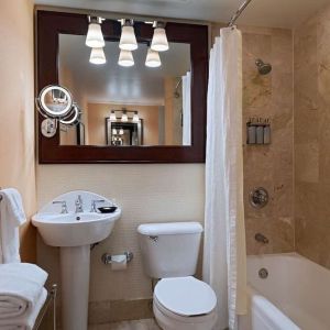 Guest bathroom at The Stephen F Austin Royal Sonesta Hotel.