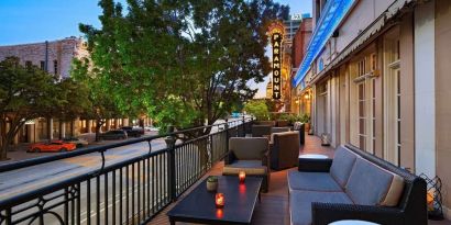 Outdoor terrace at The Stephen F Austin Royal Sonesta Hotel.