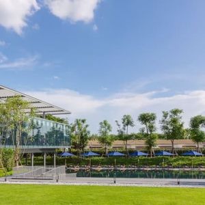 Outdoor fitness area and garden at Modena By Fraser Buriram.