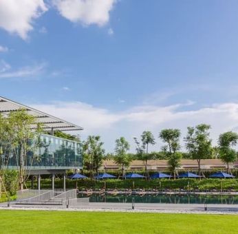 Outdoor fitness area and garden at Modena By Fraser Buriram.