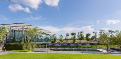 Outdoor fitness area and garden at Modena By Fraser Buriram.