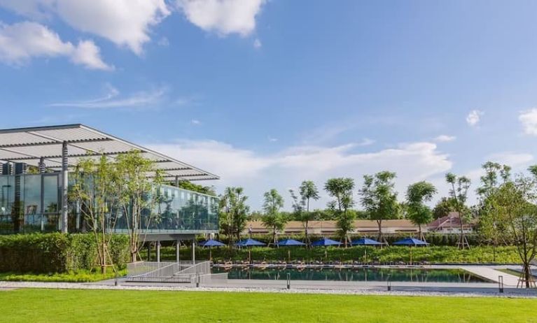 Outdoor fitness area and garden at Modena By Fraser Buriram.