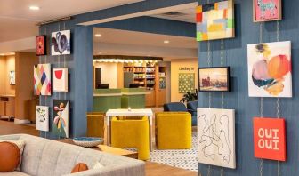 Coworking and lounge area at Sonesta Select Boston Foxborough Mansfield.