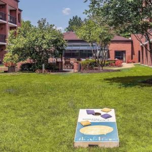 Outdoor garden and yoga space at Sonesta Select Boston Foxborough Mansfield.