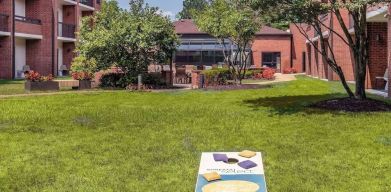 Outdoor garden and yoga space at Sonesta Select Boston Foxborough Mansfield.