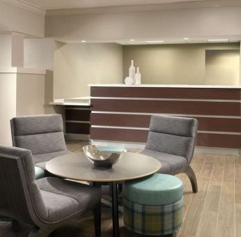 Lounge and coworking space at Sonesta ES Suites Raleigh Durham Airport Morrisville.