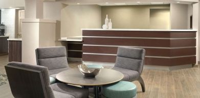 Lounge and coworking space at Sonesta ES Suites Raleigh Durham Airport Morrisville.