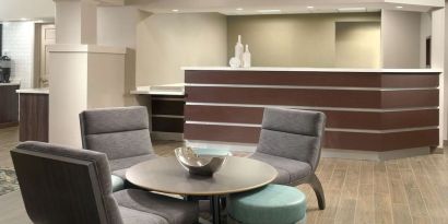 Lounge and coworking space at Sonesta ES Suites Raleigh Durham Airport Morrisville.