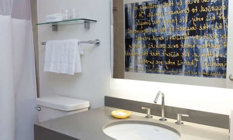 Guest bathroom with shower at The Fifty Sonesta Select New York.