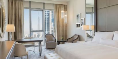 King room at Hilton Dubai Al Habtoor City.