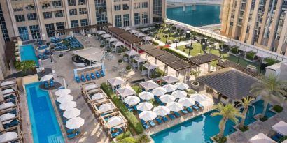 Hotel exterior at Hilton Dubai Al Habtoor City.