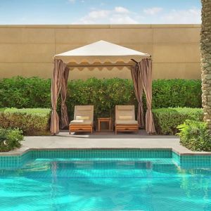 Pool cabanas at Hilton Dubai Al Habtoor City.