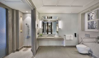 Guest bathroom at Hilton Dubai Al Habtoor City.