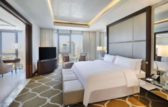 Spacious king room at Hilton Dubai Al Habtoor City.