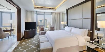 Spacious king room at Hilton Dubai Al Habtoor City.