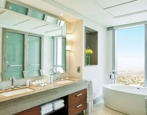 Spacious guest bathroom at Hilton Dubai Al Habtoor City.
