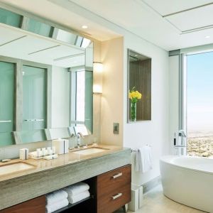 Spacious guest bathroom at Hilton Dubai Al Habtoor City.