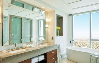 Spacious guest bathroom at Hilton Dubai Al Habtoor City.