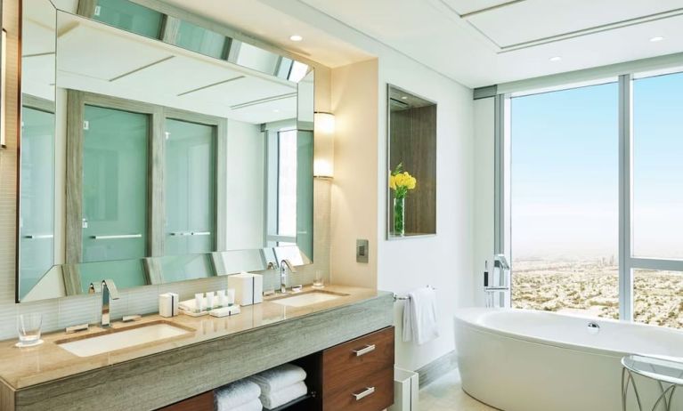 Spacious guest bathroom at Hilton Dubai Al Habtoor City.