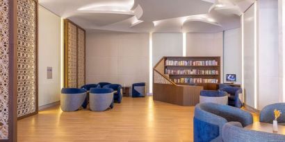 Library and lounge at Hilton Dubai Al Habtoor City.