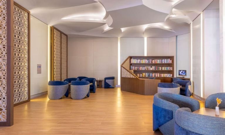 Library and lounge at Hilton Dubai Al Habtoor City.