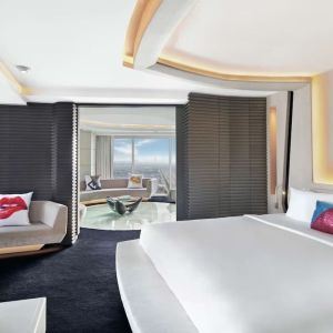 Romantic king room with natural light at V Hotel Dubai.