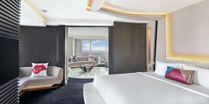 Romantic king room with natural light at V Hotel Dubai.