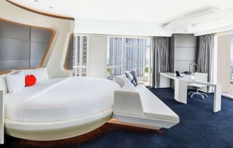 Day room with round bed at V Hotel Dubai.