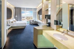 Luxurious king room with private bathroom at V Hotel Dubai.