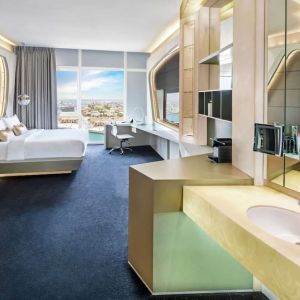 Luxurious king room with private bathroom at V Hotel Dubai.