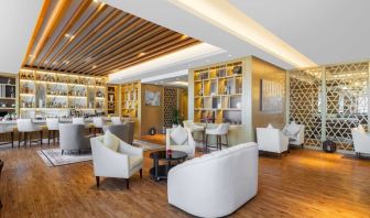 Lobby and coworking area at V Hotel Dubai.